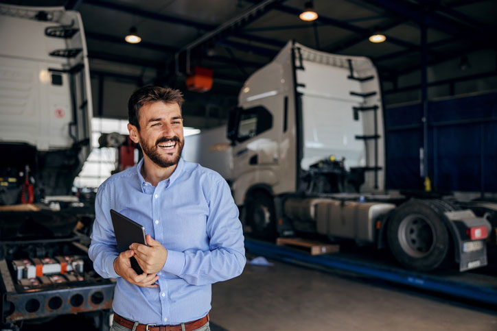 man in truck manufacturing warehouse