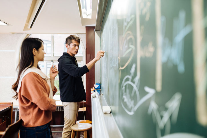 mba students at chalkboard