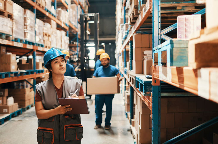 warehouse workers with clipboards