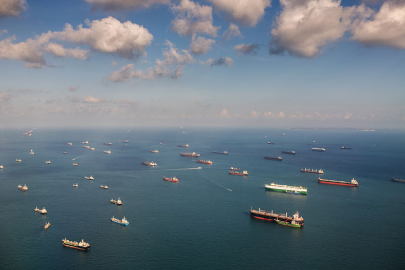 container ships on the open ocean