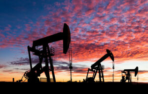 oil pumpjacks in texas sunset