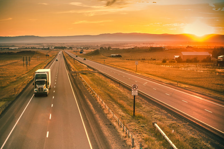 sunset over wyoming highway