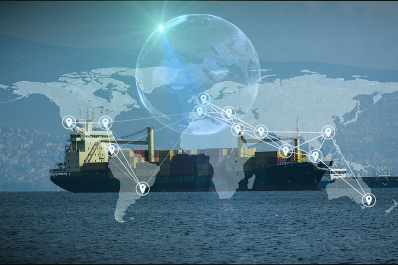 global logistics map and ship