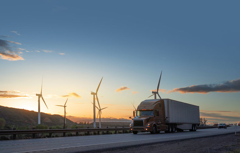 wind turbines behind highway