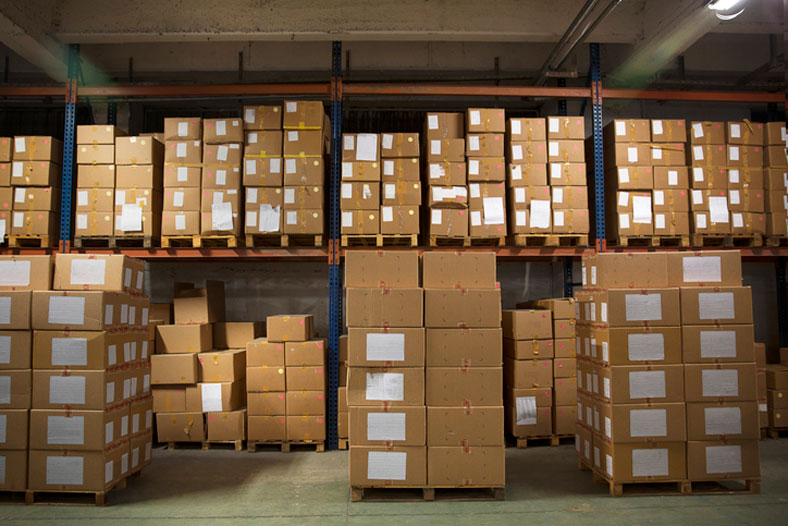 full warehouse of boxes