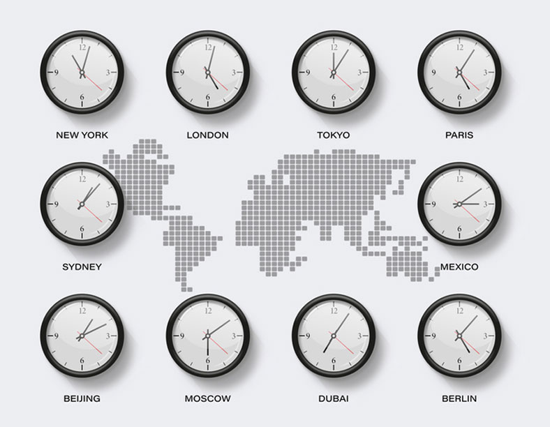 global time zones on clocks